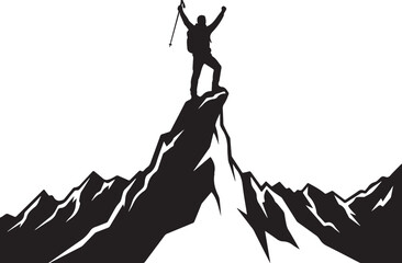Fototapeta premium Victory, Mountain Climber, Silhouette, Adventure Icon, Black and White, Isolated