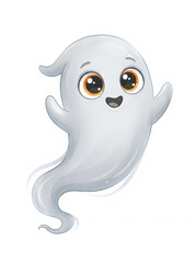 Fototapeta premium Cute halloween cartoon ghost png isolated on transparent background