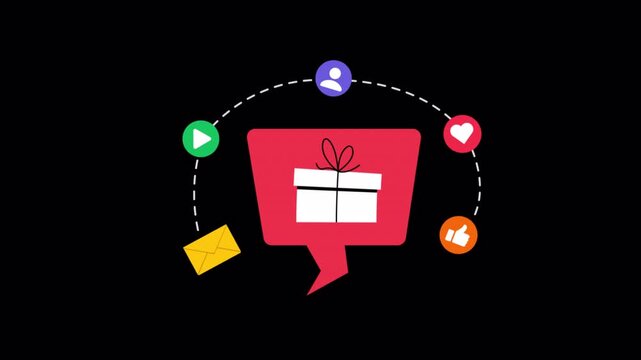 Gift Box Notification and Social Media Icons. Online Reward Concept Animation Video - Transparent
