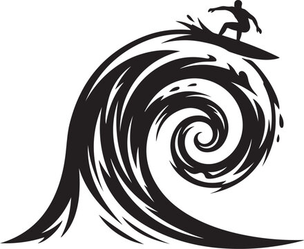 Surfing wave icon, black silhouette vector, surfing logo, ocean wave graphic