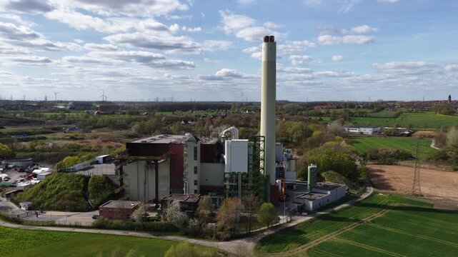 Aerial view of a waste to energy incineration plant in germany