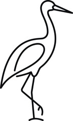 Obraz premium Black and white line of a crane bird standing on one leg line black and white silhouette bird symbol
