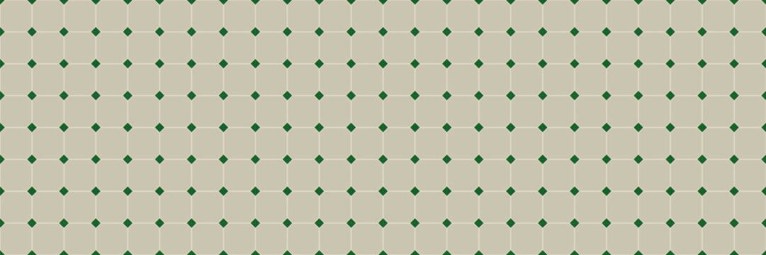 Seamless tile floor pattern with beige octagons and green square inserts. Classic repeating geometric ceramic mosaic texture for home interior design. Decorative architectural backdrop.