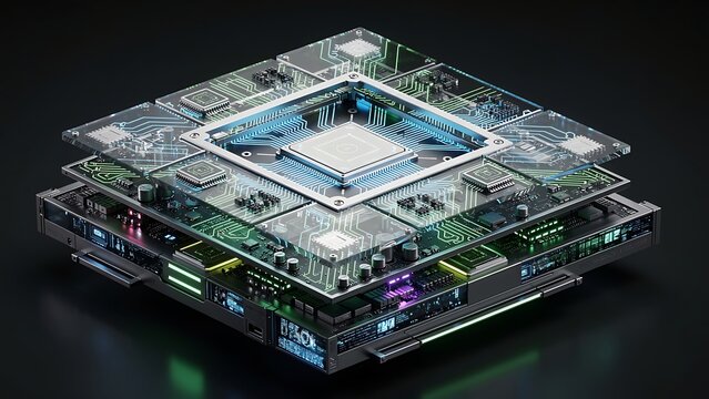 Futuristic microchip technology electronic device.