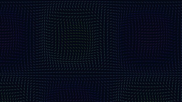 A seamless animated background featuring flowing lines of small dashes in green and purple on a dark background, creating a dynamic abstract pattern.