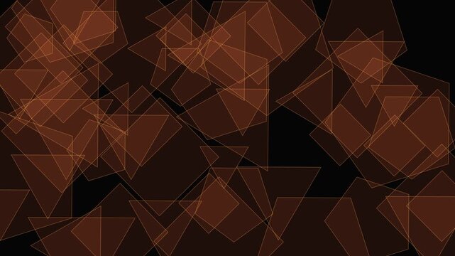 This abstract motion graphic features overlapping, translucent geometric shapes with thin orange outlines against a dark background. The animation is a loop.