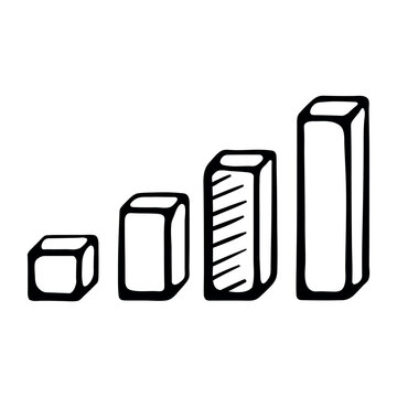 Growth bar chart icon for business progress. Hand drawn doodle illustration of rising column graph for financial statistics and data comparison.