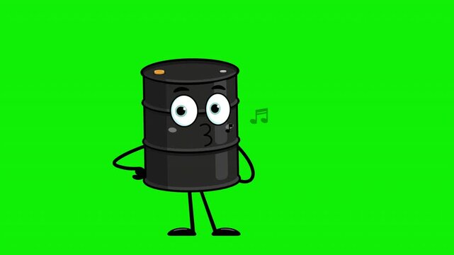 Oil Barrel Character Holding Fuel Nozzle Gasoline Prices and Energy Cost &ndash; 4K Video Motion Graphics With Chroma Key Green Screen Background