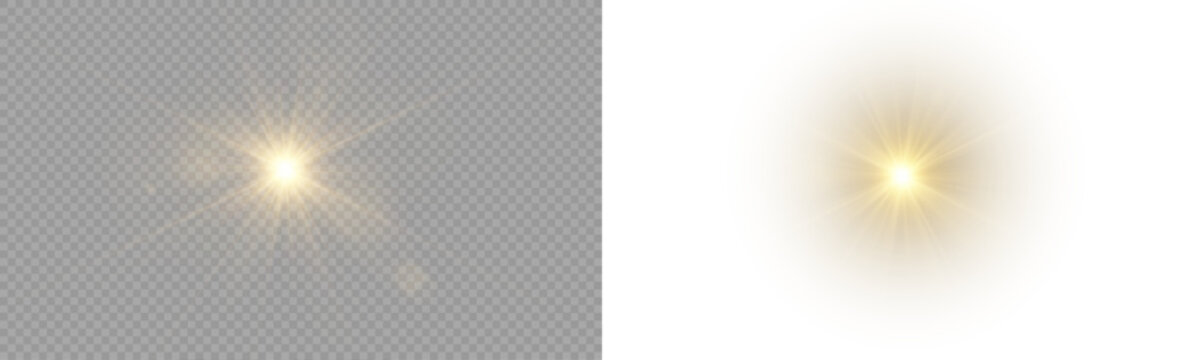 Vector transparent light flare, sunlight special lens flare light effect. Stock royalty free PNG image.