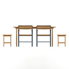 Fototapeta premium Front view of teak dining set with chairs and bench highlighting strong structure and warm finish.