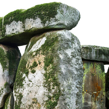 Moss-covered ancient stones isolated on transparent background PNG element