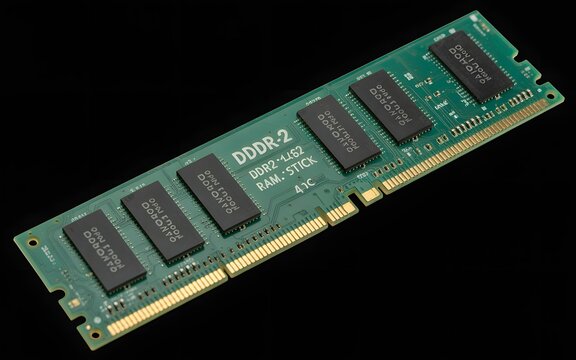 DDR2 memory module with four black RAM chips on green circuit board