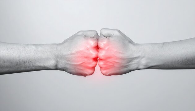 Two Fists Colliding with Red Light in a Dynamic Gesture of Unity