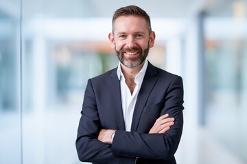 Fototapeta premium Confident Senior Business Consultant Smiling at Camera in Modern Office