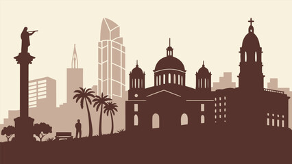Naklejka premium Manila Skyline Silhouette Vector | Intramuros & Makati Skyline Vector Wall Art Print