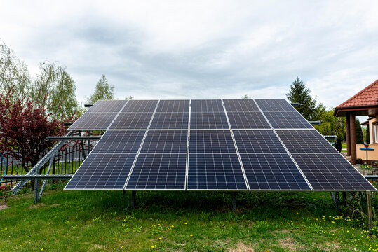 Photovoltaic solar panels generating clean energy for a house in poland