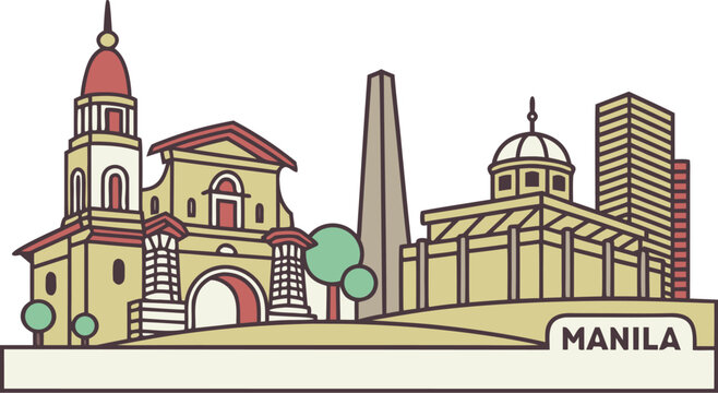 Manila City Skyline Vector Art | Manila Cathedral & BGC Towers Silhouette