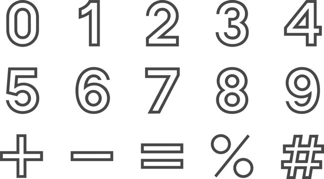 Numbers and Mathematical Symbols Icon Set Featuring Digits, Operations, and Symbols for Math, Education, and Digital Design Projects
