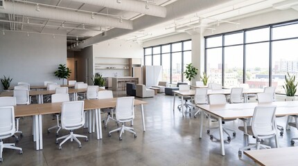 Fototapeta premium Modern Open Office with Break Area and Large Windows