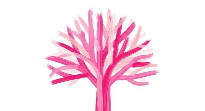 Abstract pink tree with artistic brushstrokes on white background