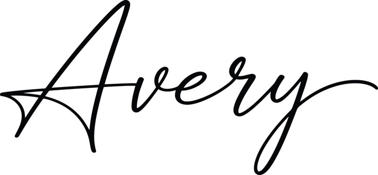 elegant handwritten name avery in black cursive script on white background