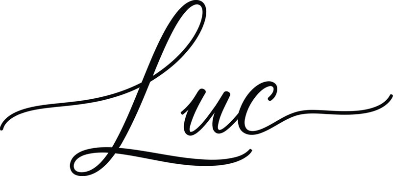 elegant handwritten lowercase luc calligraphy on white background