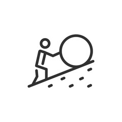 Person pushing boulder uphill, linear style icon. Challenge and effort process. Editable stroke width © Tatiana