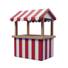 Obraz premium Classic Red and White Striped Market Stall Kiosk 3d Render Isolated on Transparent Background