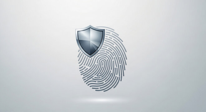 Digital Security Concept with Biometric Fingerprint and Shield Icon for Identity Protection, Data Privacy, and Authentication