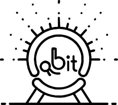 Minimalist qbit logo symbol with radial sunburst frame