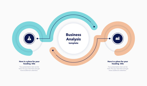 Modern infographic for business analysis with two choices. Flat template for comparison of 2 options with minimalistic icons for website or data presentation.