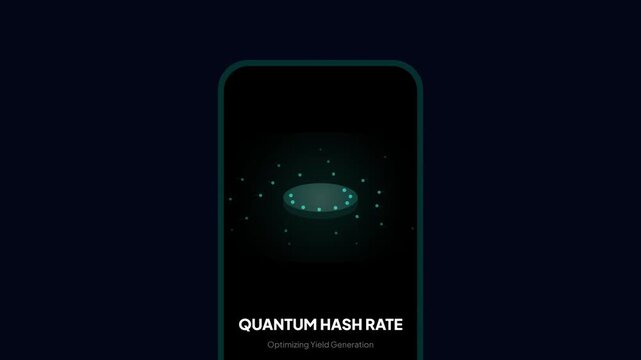 A digital illustration of a smartphone screen displaying quantum hash rate and cryptographic field generation, symbolizing advanced data processing and secure technology