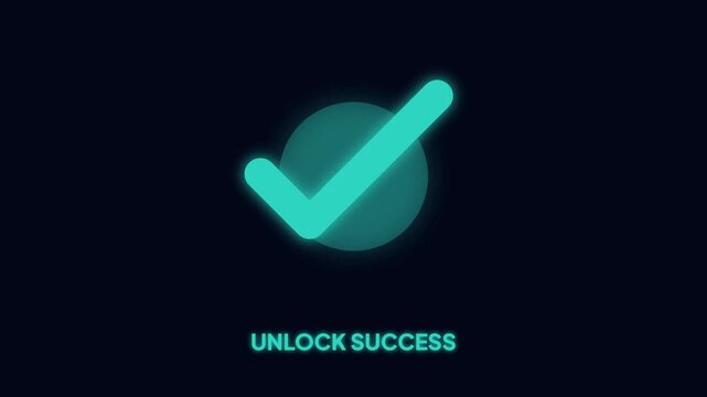 Teal Checkmark Icon Unlock Success and Identity Verified Biometric Scanning Interface Animation