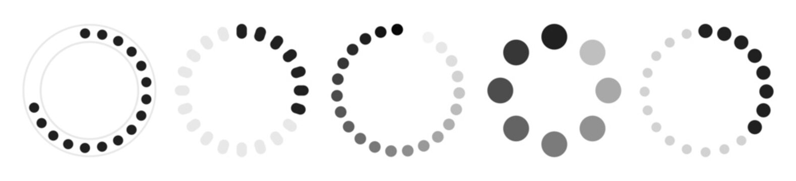 Round loading icon set with segmented circular progress indicators on transparent background