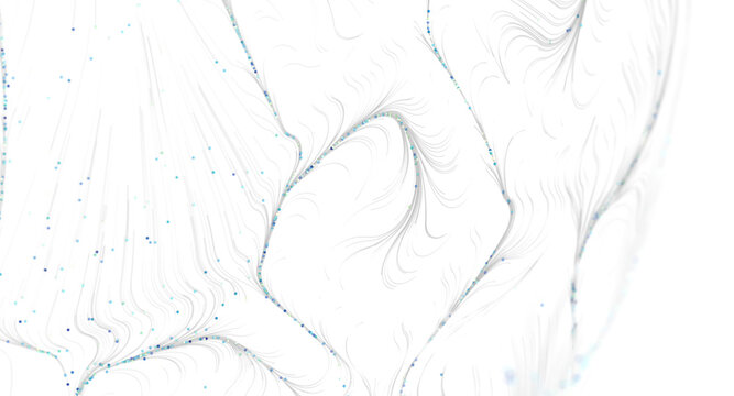 Abstract white illustration with delicate lines and dots, suggesting movement and connect