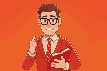 Obraz premium Cartoon male teacher holding book and giving lecture