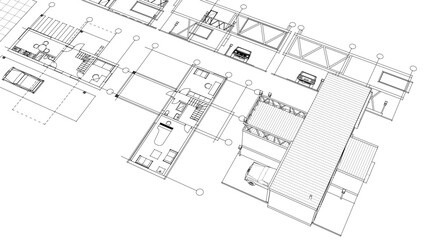 Fototapeta premium house plan sketch 3d illustration