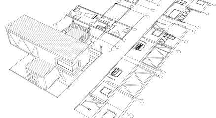 Fototapeta premium house plan sketch 3d illustration
