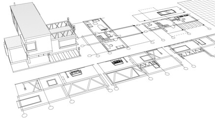 Fototapeta premium house plan sketch 3d illustration