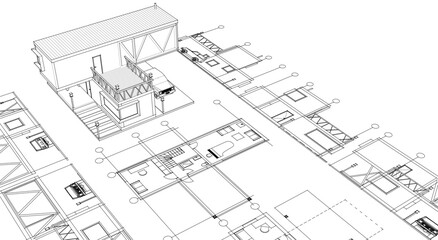 Fototapeta premium house plan sketch 3d illustration