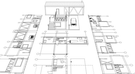 Fototapeta premium house plan sketch 3d illustration