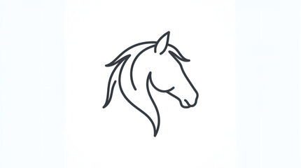 Fototapeta premium Minimalist horse head outline drawing in black lines on white background