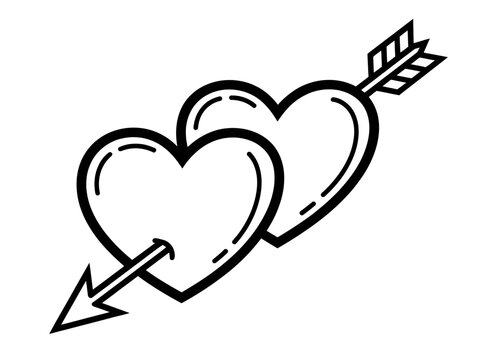Double Heart Arrow Love Icon Vector, Romantic Cupid Symbol Outline, Valentine Relationship Illustration