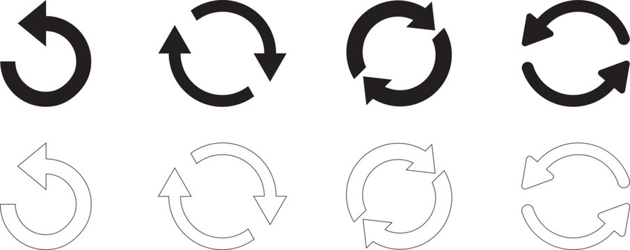 Circle arrow icon set. refresh reload arrow symbol. Recycle, Repeat reload icons set. round arrow.