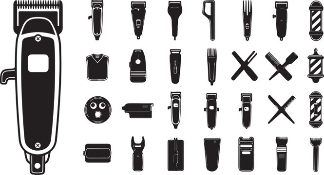 Hair clippers and barber shop tools vector illustration