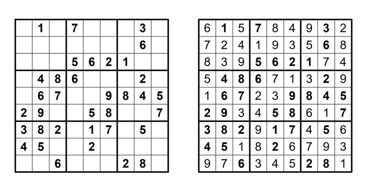 Plantilla de juego Sudoku nivel medio con soluci&oacute;n