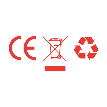 CE Marking WEEE Electrical Waste Disposal and Recycling Symbol Icon Set for European Product Compliance Environmental Regulation and Packaging Labels