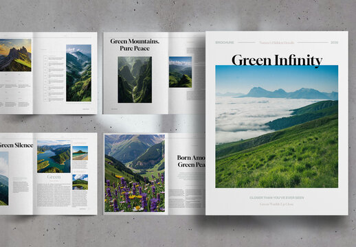 Green and White Minimal Nature Travel Magazine Brochure Layout