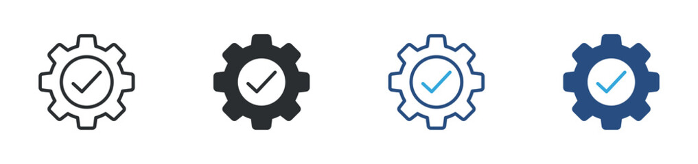 Fototapeta na wymiar Easy installation icon set. gear with check mark. setup success and configuration concept. vector illustration.