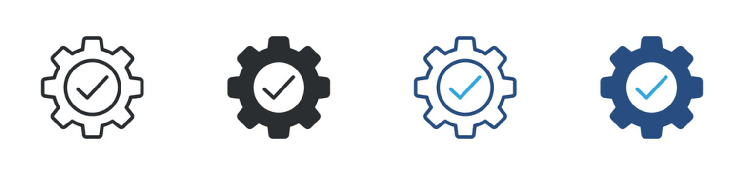 Easy installation icon set. gear with check mark. setup success and configuration concept. vector illustration.